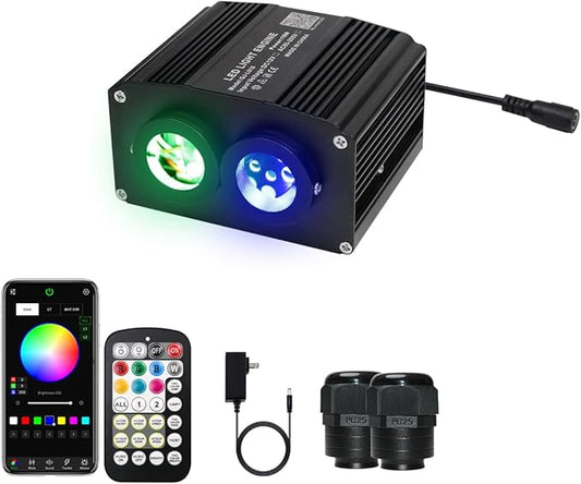 AZIMOM Dual Color 18W Twinkle Fiber Optic Starlight Box with Pure White Meteor, 2 in 1 Starlight Meteor Engine Sound Activated APP/Remote RGBW Light Source Driver for Car Home Star Lighting Decor