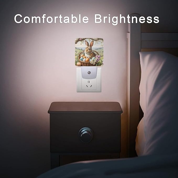 Easter Rabbit Night Light Plug-in,Dusk to Dawn Smart Sensor Led Nightlight for Bedroom Bathroom Kitchen Hallway Stairs Energy Efficient Decor Desk Lamp