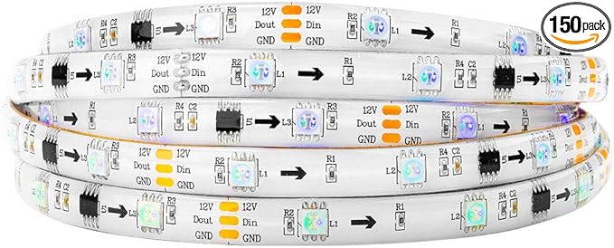 BTF-LIGHTING WS2811 IC=RGB+IC Addressable Dream Color LED Strip 16.4FT 30LEDs/m 10Pixels/m IP65 Splash Proof White PCB Flexible DC12V Chasing Effect for Home Indoor Decor(No Adapter or Controller)
