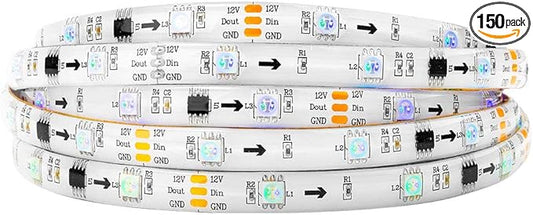 BTF-LIGHTING WS2811 IC=RGB+IC Addressable Dream Color LED Strip 16.4FT 30LEDs/m 10Pixels/m IP65 Splash Proof White PCB Flexible DC12V Chasing Effect for Home Indoor Decor(No Adapter or Controller)