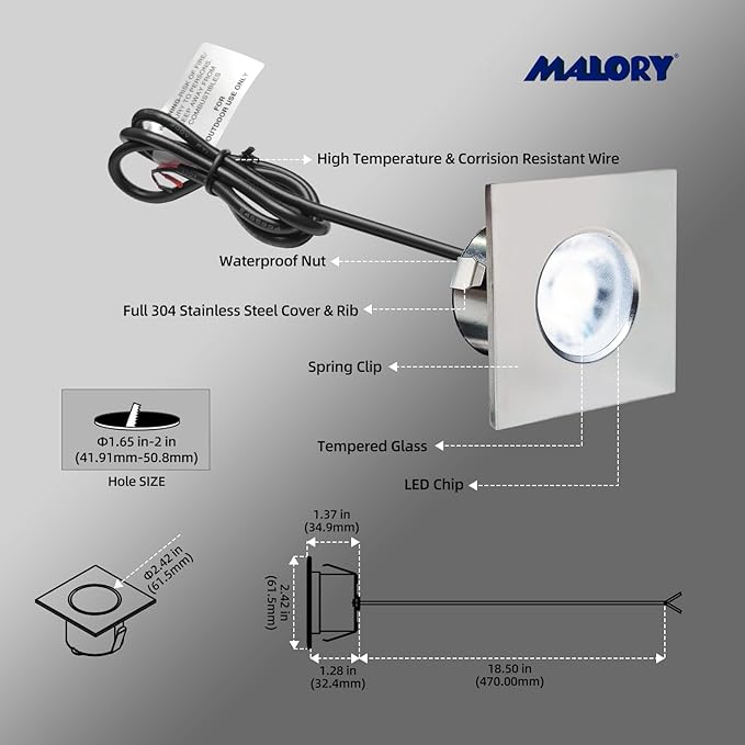 MALORY Recessed LED Deck Light, 4W 12V Low Voltage Landscape Lighting, Outdoor Step Stair Lights, Deck Lighting for for Outside Floor Yard (SG05, 1-Pack 4000K)