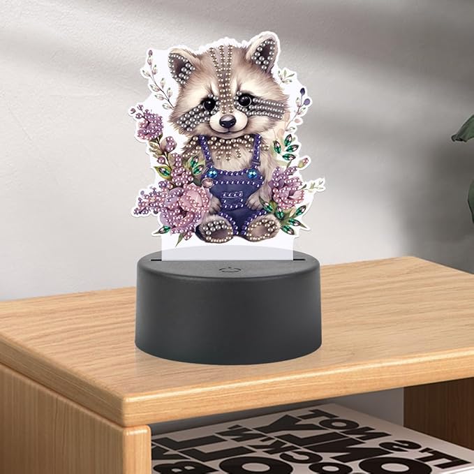 Raccoon Diamond Art Painting Night Light,Diamond Art Painting Kits Desktop Touch Lamp Ornaments for Tabletop Decor Diamond Art Accessories for Adult Beginner Bedrooms Living Room