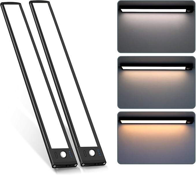 88 LED Motion Sensor Under Cabinet Lights, 3 Color Temps Indoor Dimmable Closet Light, Rechargeable Wireless Magnetic Strip Lights Night Light for Hallway, Stairway, Drawers, Wardrobe(2 Pack, 10 inch)