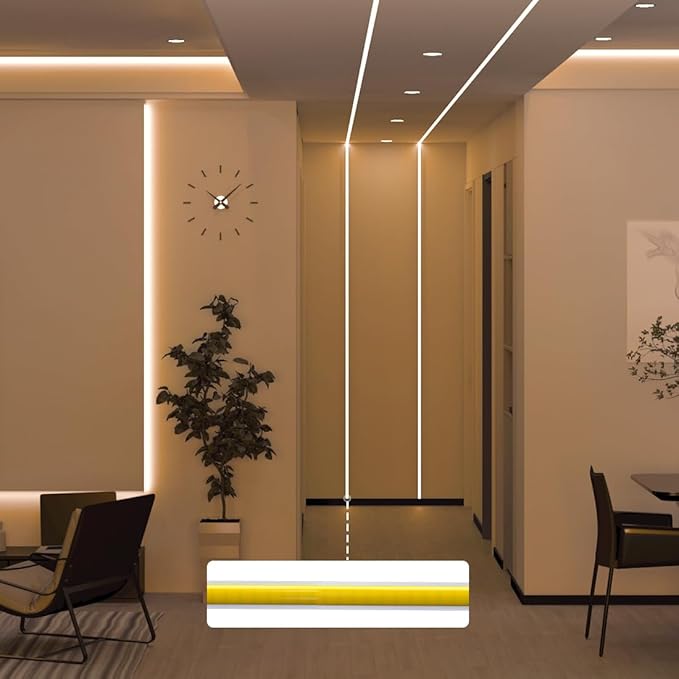 BTF-LIGHTING FCOB COB 5mm Width UL Listed Super Narrow Flexible Uniform Light LED Strip 16.4FT DC24V 3000K CRI 90+ Dimmable LED Ribbon for Kitchen Home Indoor Decoration(No Adapter or Controller)