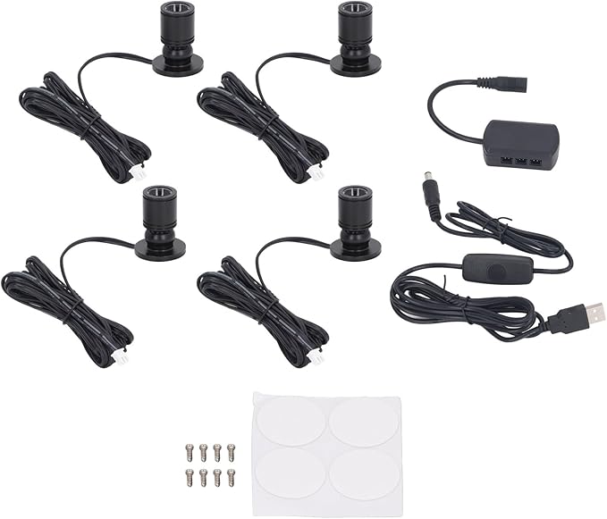 Garosa 4pcs Dimmable Mini Spotlight USB Powered Art Light Adjustable Mini LED Accent Lights Closet Spotlight 5V for Porch Display Cabinets Jewelry Cabinets Entrance Channels (Black)