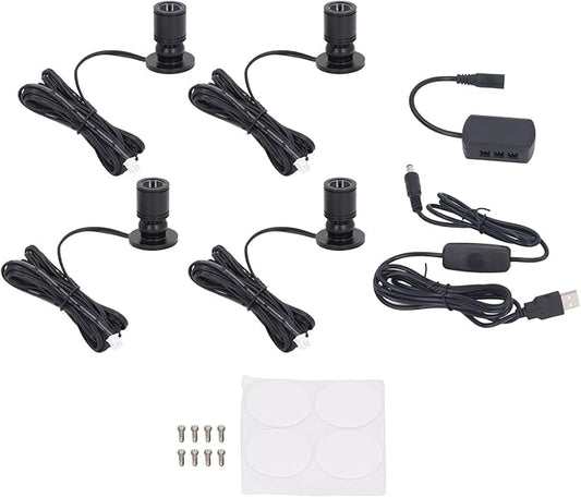 Garosa 4pcs Dimmable Mini Spotlight USB Powered Art Light Adjustable Mini LED Accent Lights Closet Spotlight 5V for Porch Display Cabinets Jewelry Cabinets Entrance Channels (Black)