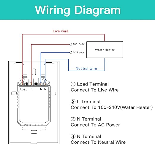 BSEED Smart Water Heater Switch,Work with Amazon Alexa,Google Assistant,WiFi Touch Switch with Smart Life APP Control and Timing Function,20A Black Water Heater Switch Suitable for Bedroom,Bathroom