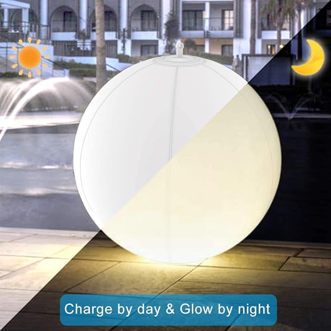 Floating Pool Lights Inflatable Waterproof IP68 Solar Glow Globe,14” Outdoor Pool Ball Lamp 4 Color Changing LED Night Light, Party Decor for Swimming Pool,Beach,Garden,Backyard,Lawn,Pathway - 2 PCS