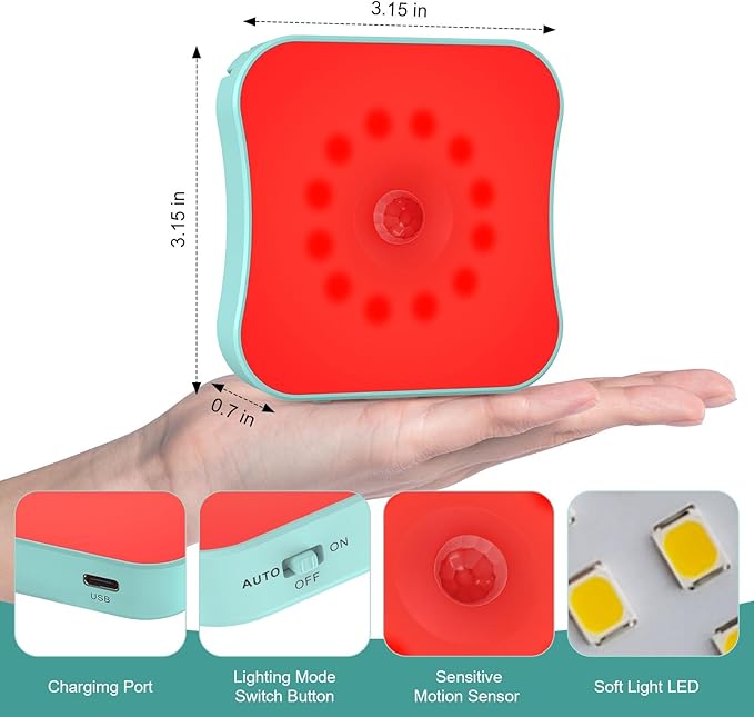 Red Light Motion Sensor Night Lights Rechargeable Battery Red Lights Stick On Magnetic Red Light 670nm RedLight Night Lights for Sleep, Bathroom, Bedroom, Stair, Hallway, Kids, 4 Pack