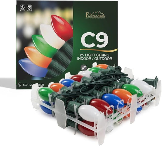 C9 26ft Indoor/Outdoor Opaque Multi-Color LED Christmas String Lights with 25 Bulbs and E17 Base | 120V, 0.6W