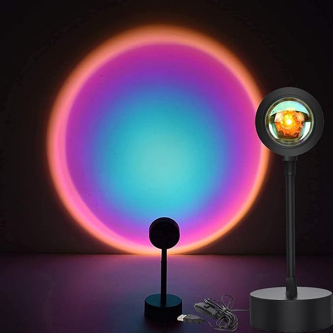 Sunset Lamp Projection, Sunset Night Light Rainbow Projector 180° 16 Color Changing 4 Modes, Vlog, Photography, Decorative, Party Decor, Gift for Women(16 Color) (Rainbow Colors)