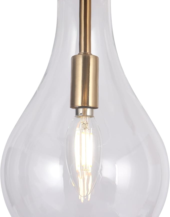 KSANA Gold Pendant Light, Modern Brass Hanging Light Fixture with Clear Glass Teardrop Shade, Adjustable Ceiling Light for Kitchen Island, Dining Room, Foyer, or Bedroom