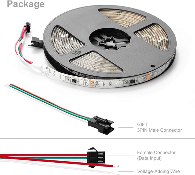 BTF-LIGHTING WS2811 IC=RGB+IC Addressable Dream Color LED Strip 16.4FT 60LEDs/m 20Pixels/m Non-Waterproof White PCB Flexible DC12V Chasing Effect for Indoor Home Decor(No Adapter or Controller)