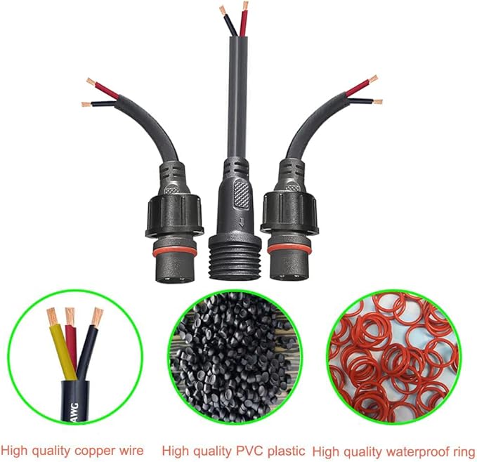 2pin Waterproof Connector,IP68 2 Core 2 pin T Shape Tee Connector,with 16WAG 1 Male Ends 2 Female End,LED Extension Cable for Car,Boat,Indoor/Outdoor LED Strip Lights.