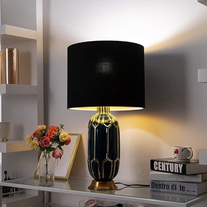 Wellmet Blackgold Set of 2 Drum Lampshades, Easy Assembly Required 18" Top x 18" Bottom x 12" High Replacement Lamp Shades, Fabric Lampshades for Table Lamps Floor Lamps, Metal Spider Fitter