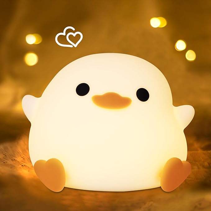 DoDo Duck Night Light, Duck LED Night Light, Nursery Silicone Bedside Touch Lamp for Home Bedroom Decor, Rechargeable Dimmable USB Timer, Birthday Easter Xmas Gifts for Kid Baby Teen