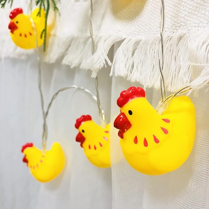 5.4 FT Easter Chick String Lights,10 LED Christmas Hen Fairy Light Chick Lamp Battery Operated for Home Party Camping Decoration (Chick)