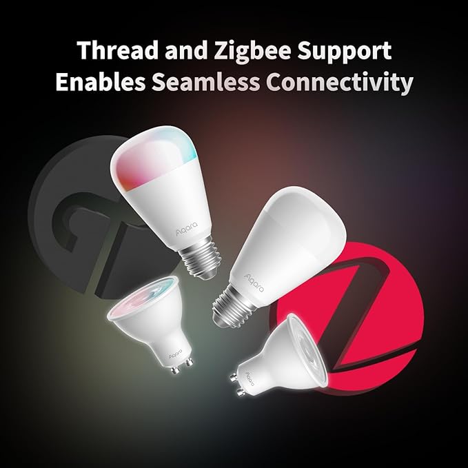 Aqara Thread/Zigbee Smart LED Light Bulb T2 GU10, Tunable White (2000K-9000K), RGB Color Changing Light Bulb with 16 Million Colors,Matter, Works with HomeKit, Alexa, Google