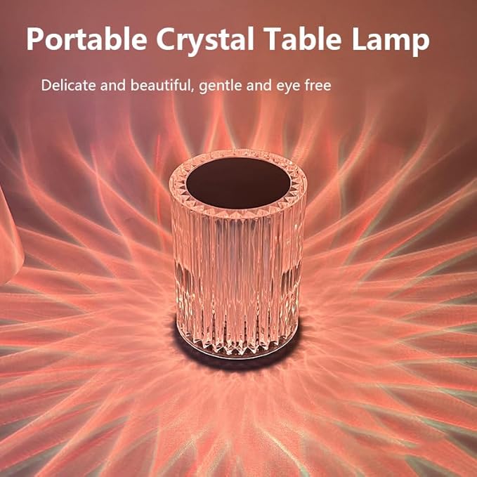 Portable Crystal Table Lamp,3 Color Touch Control Rechargeable Lamp,3-Levels Brightness Room Decor Desk Lamp (16 Color)