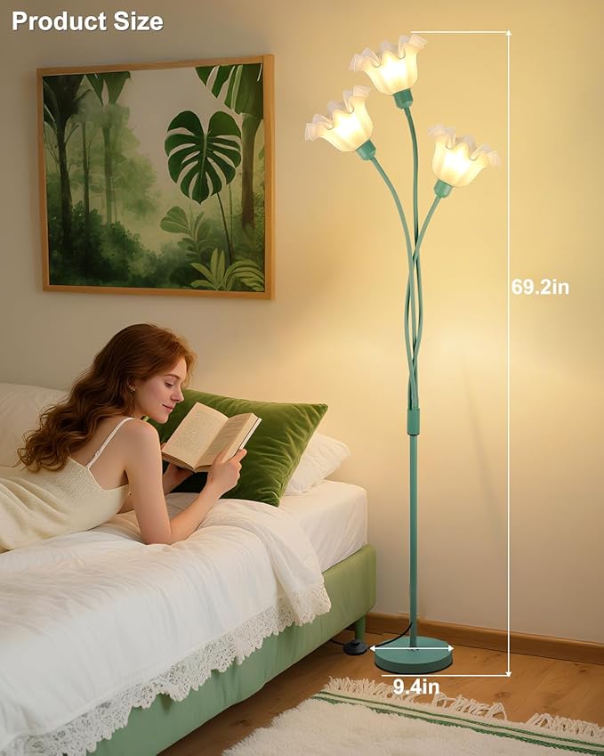 Lightdot Flower Floor Lamp for Living Room Modern Tree Floor Lamp with DIY Branch Goosenecks, Spring Green 3-Light Standing Lamp with Bulb Included for Bedroom/Kids Room/Sofa Beside/Corner Decor