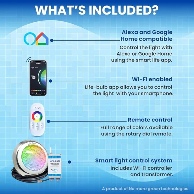 Smart Pool LED Pool Lights for Inground Pool, Wall Mounted, Color Changing with Remote - 75ft Cable, Works with Remote or Phone App - iOS/Android Compatible, Lifetime Replacement Program