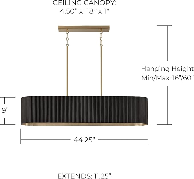 Capital Lighting 850751KR Donovan Mid-Century Modern Artisan Luxe Fluted Mango Wood Linear Chandelier, 5-Light 500 Total Watts, 9" H x 44" W, Black Stain and Matte Brass