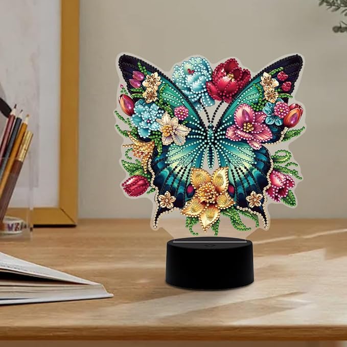 Cute Butterfly Diamond Art Painting Night Light,Diamond Art Painting Kits Desktop Touch Lamp Ornaments for Tabletop Decor Diamond Art Accessories for Adult Beginner Bedrooms Living Room