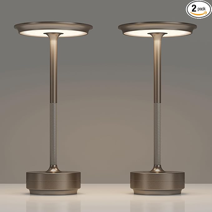 2 Pack Rechargeable Cordless Table Lamps, Portable 5000mAh Battery Table Light, 3 Color Stepless Dimming LED Table Light with Memory Function, for Outdoor/Dinner/Patio/Restaurant.(Light Cafe)