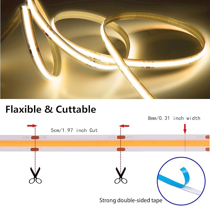 MDee】COB LED Strip 4000K Nature White USB Powered 5V Flexible LED Tape Lights with USB Connector CRI 90+ 800LM/m 320LEDs/m for Indoor and Outdoor Décor（4000K Nature White 3.28ft/1m）