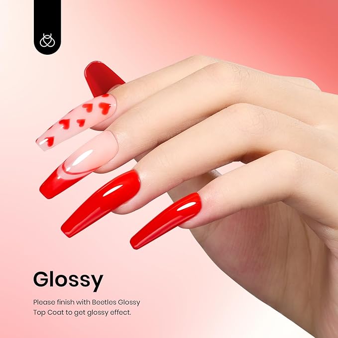 Beetles Red Gel Polish - 15ml/0.51 FL.OZ, Scarlet Red Gel Nail Polish, Soak Off UV LED Nails Art, Long-Lasting Manicure Salon DIY Home