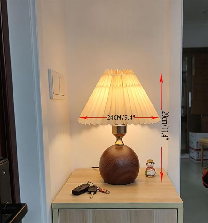 9.4" Wx11.4 H 3Color Temperature Adjustable Modern Table Lamp | Small Lampshade with Warm Light | Mini Lamp for Coffee Table, Bedside & Kitchen | Cute Pleated Fabric Shade, Walnut Brown Bulb Included