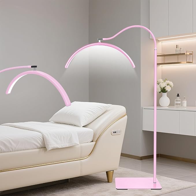 Half Moon Lash Light for Eyelash Extensions & Estheticians, Dimmable LED Lash Lamp with Flexible Gooseneck, Shadow-Free Moon Light for Lash Tech, Tattoo, SPA, Eyelash Lamp (Pink)