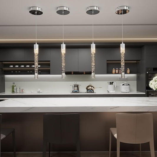 Flashing God 1 Light Mini Chrome Crystal Chandelier Modern LED Pendant Light for Kitchen Island Adjustable Hanging Light Fixture for Dinning Room Bedroom Dimmable 2700K 4500K 6000K