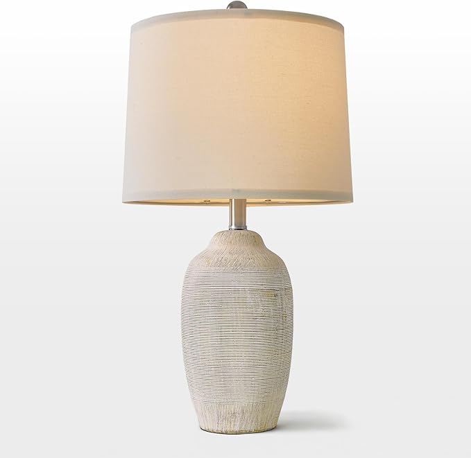 24 inch Vintage Ceramic Table Lamp - Single Farmhouse Rustic Bedside Lamp with Natural Textured Finish, Nightstand Lamps for Living Room, Bedroom, End Table