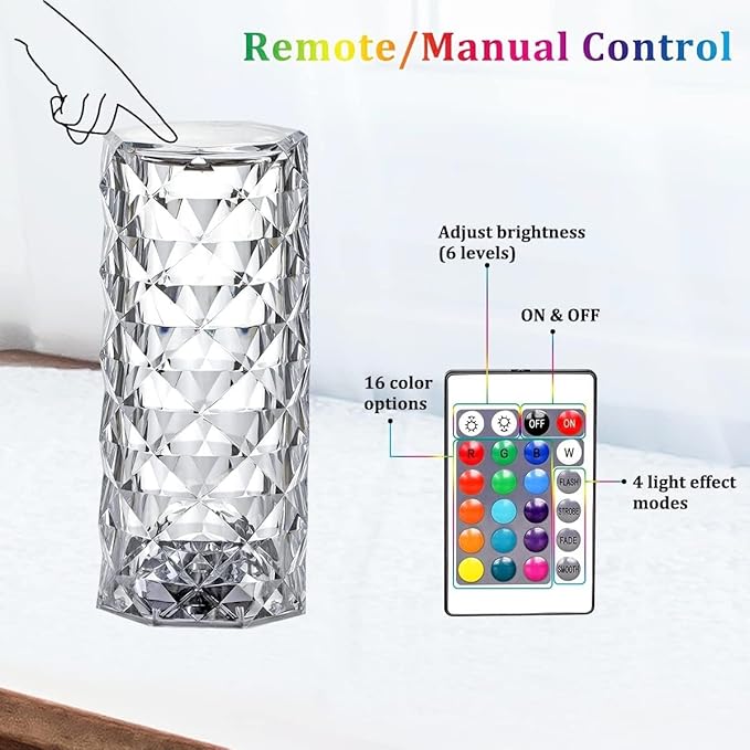 Rose Crystal Lamp RGB Color Changing Night Light Table Lamp,16 Colors &4 Modes Romantic Rose Diamond Home Decor Touch Crystal Table Lamp， USB Bedside Lamp for Bedroom Living Room for Kids