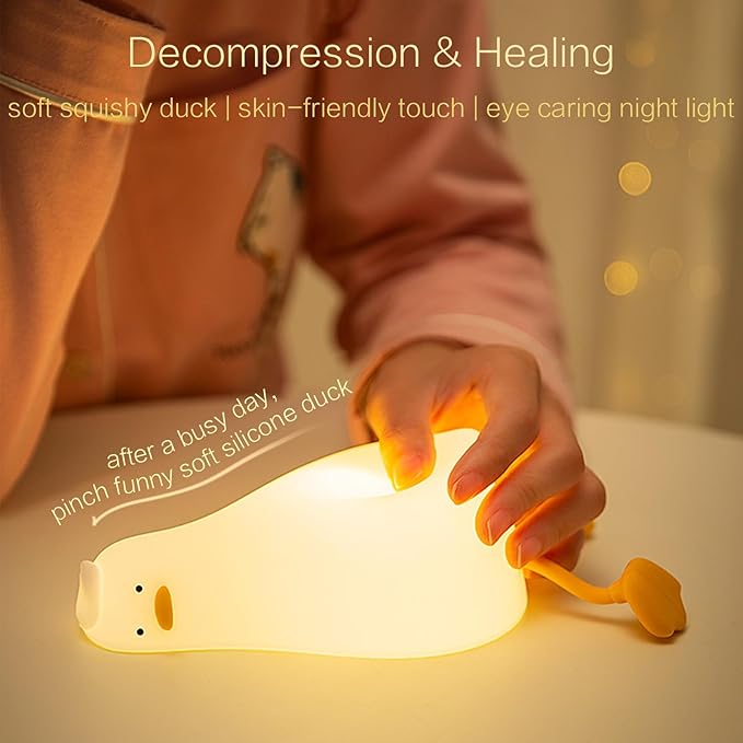 Existential Crisis Duck Lamp, Squishy Kids Cute Lying Flat Duck Night Light, Rechargeable Ducky Lay Touch Lamp, College White Elephant Gifts, Mom Mothers Day Gift, Fun Decor, Safe Silicone
