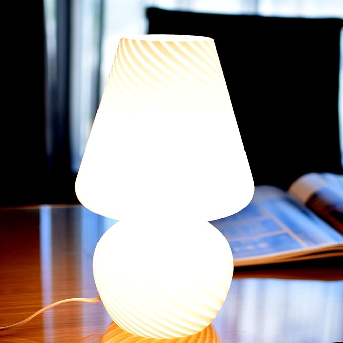 BSOD Taller Mushroom Lamp, Upgrade White Table Lamp Romantic 12' Vintage Swirl Mid-Century Design Classics Glass Home Decor Bedside Lamps for Living Room Bedroom Room Gift