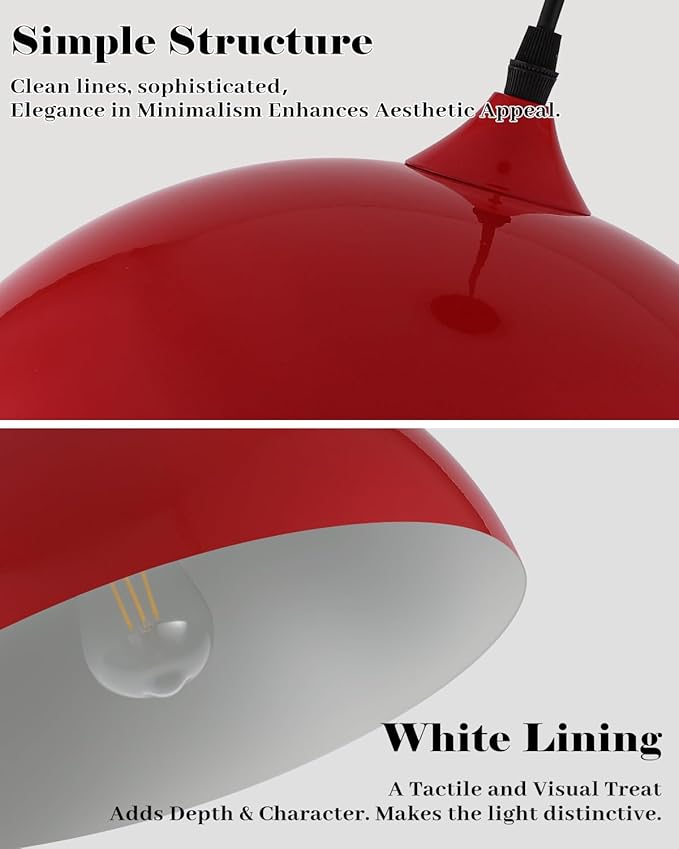 Red Pendant Lights Kitchen Island 2 Pack, 14 Inch Large Dome Pendant Light, Red Farmhouse Pendant Light, Island Pendant Lights for Kitchen, Dining Room, Cafe