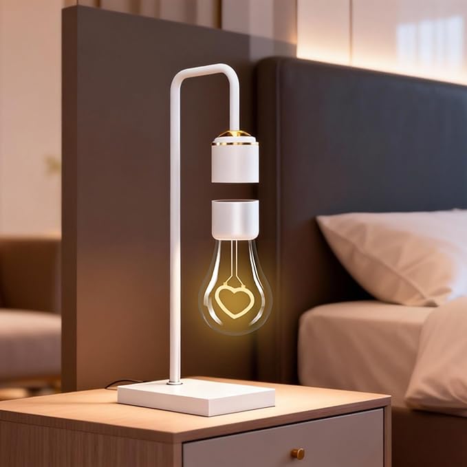 Magnetic Levitating Bulb Lamp with Wireless Charging Pad Magnetic Floating Levitation Heart Bulb Lamp LED Desk Lamp Night Light for Christmas Gift Bedroom Decoration Office Present
