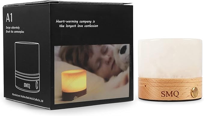 SMQ Clear Quartz Crystal Night Light with USB Charging Port,Healing Crystals Polished Gemstone Touch Control Table Led Lamp with Wooden Base for Nursery,Living Room,Office