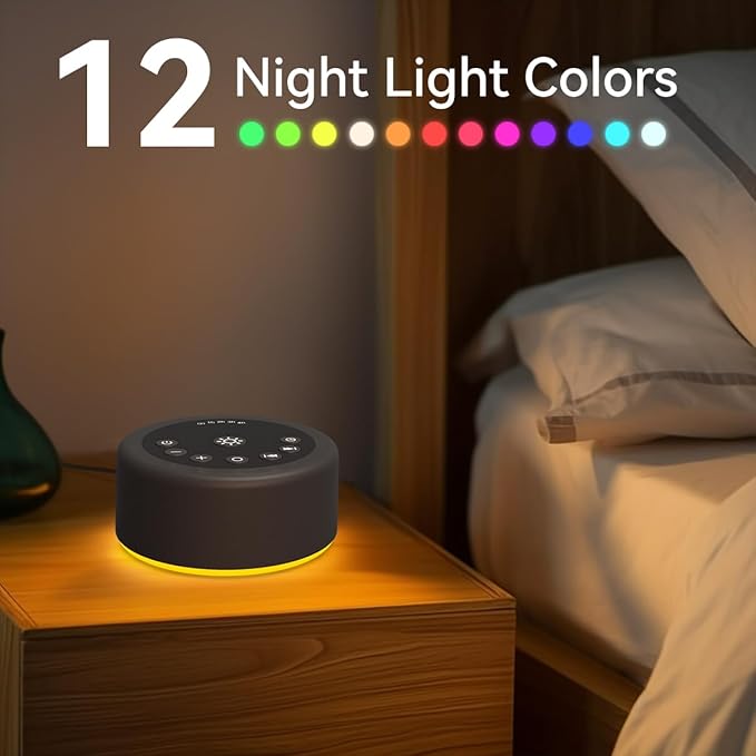 Sleep Sound Machine White Noise Machine with 30 Non Looping Sounds 12 Night light Colors with 5 Timers 36 Adjustable Volume Memory Function Brown Noise Machine for Baby kid Adult & Home Nursery Travel