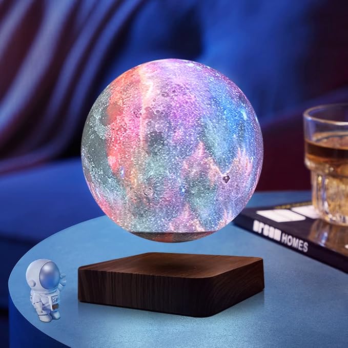 Levitating Moon Lamp,Floating Galaxy Night Light,3D Moon Light Bedside Lamp,Levitation Cosmos Lava Desk Table Lamp for Unique Gifts,Christmas,Room Decor, Office (3-Color Modes)