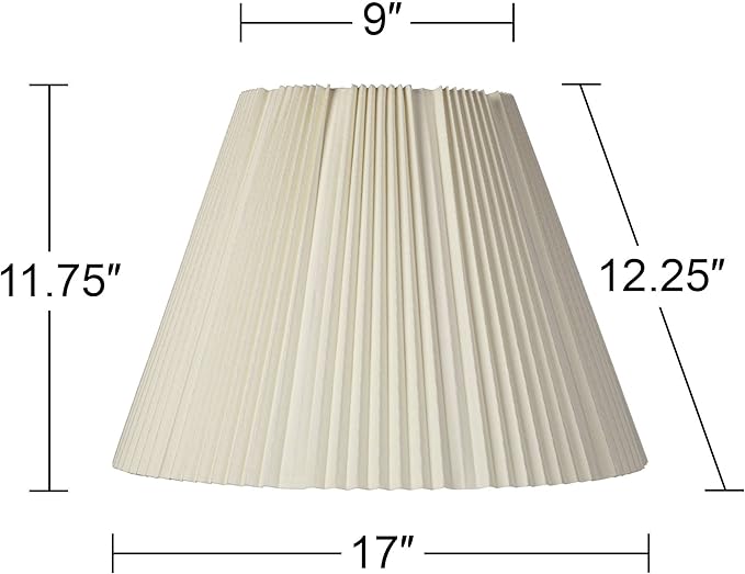 Eggshell Pleated Large Empire Lamp Shade 9" Top x 17" Bottom x 11.75" High x 12.25" Slant (Spider) Replacement with Harp and Finial - Springcrest