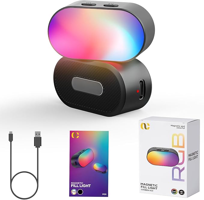 AOCHUAN Magnetic RGB LED Fill Light,7 Colors, 3 Brightness Levels, 180 Mins Standby, Gradient & Flash Modes, Portable Lighting for AOCHUAN Gimbal, Photography, Vlogging, Live Streaming
