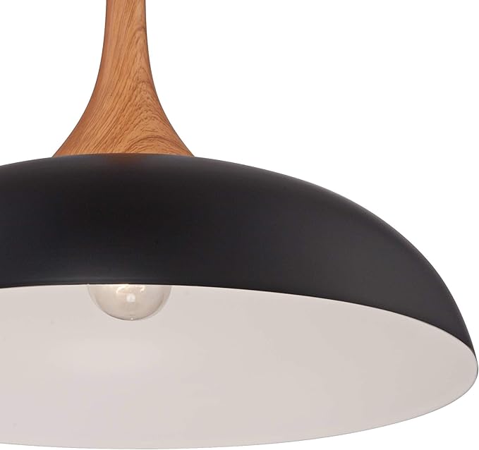 Possini Euro Design Felton Black Aluminum Wood Finish Small Pendant Light 17 3/4" Wide Mid Century Modern Dome Shade Fixture for Dining Room House Entryway Bedroom Kitchen Island Hallway