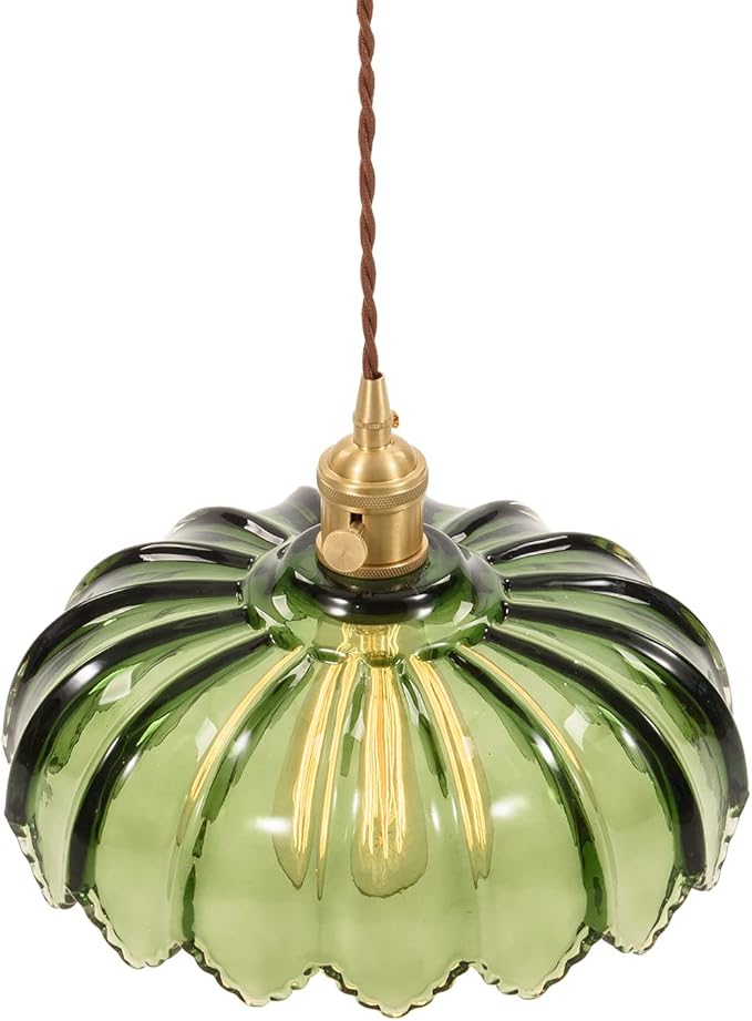 Plug in Pendant Light Fixtures: Hanging Light Plug in Green Glass Hanging Lamp, Pendant Lighting for Kitchen Island, Bedroom, Dining Room, Living Room, E26 No Bulb