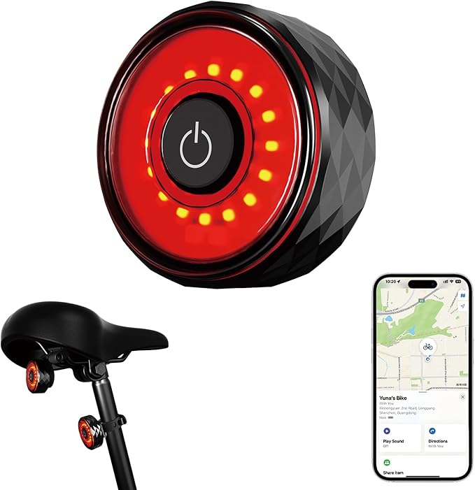 Smart Rechargeable Bike Tail Light: with Apple Find My(iOS Only), IP65 Waterproof, 5 Modes, USB-C Ports, Bright LED Safety Rear for Bicycle Road Mountain, Night Riding Essential