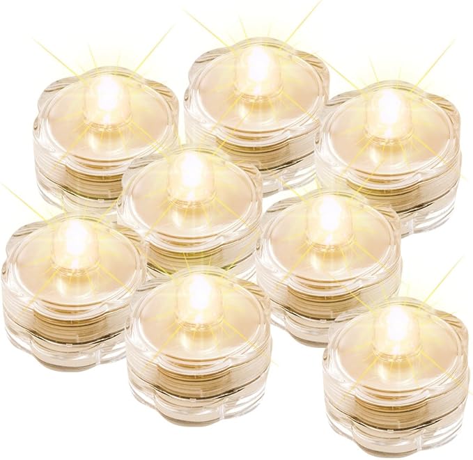 IMAGE 12x LED Waterproof Submersible Tealights Flameless Tealight Battery-Operated Sub Lights for Wedding Christmas Thanksgiving Party Events Home Decor Floral Warm White