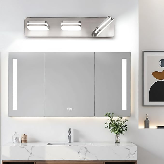 1300LM LED Modern Bathroom Vanity Light Fixtures, 360° Rotate Acrylic Brushed Nickel Vanity Lights for Bathroom, Modern Wall Lighting Fixtures Over Mirror Kitchen Living (Natural White Light 5000K)
