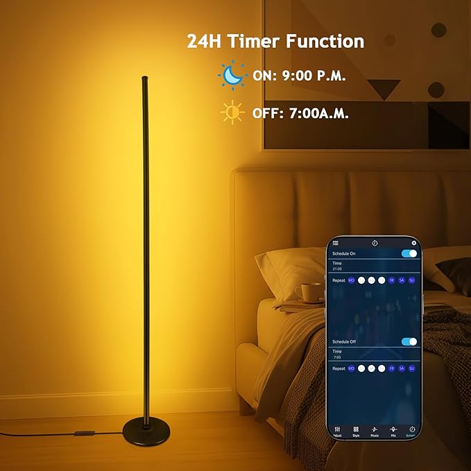 RGB+IC Floor Lamp with App Control 1000 Lumens Smart LED Corner Lamp (Black 2pack)